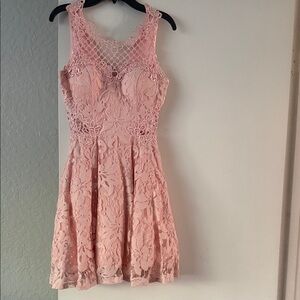 City Studio Sleeveless Lace Fit-and-Flare Dress in Blush Pink